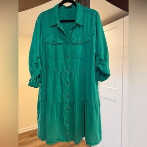 Women's Green Button-Front Shirt Dress